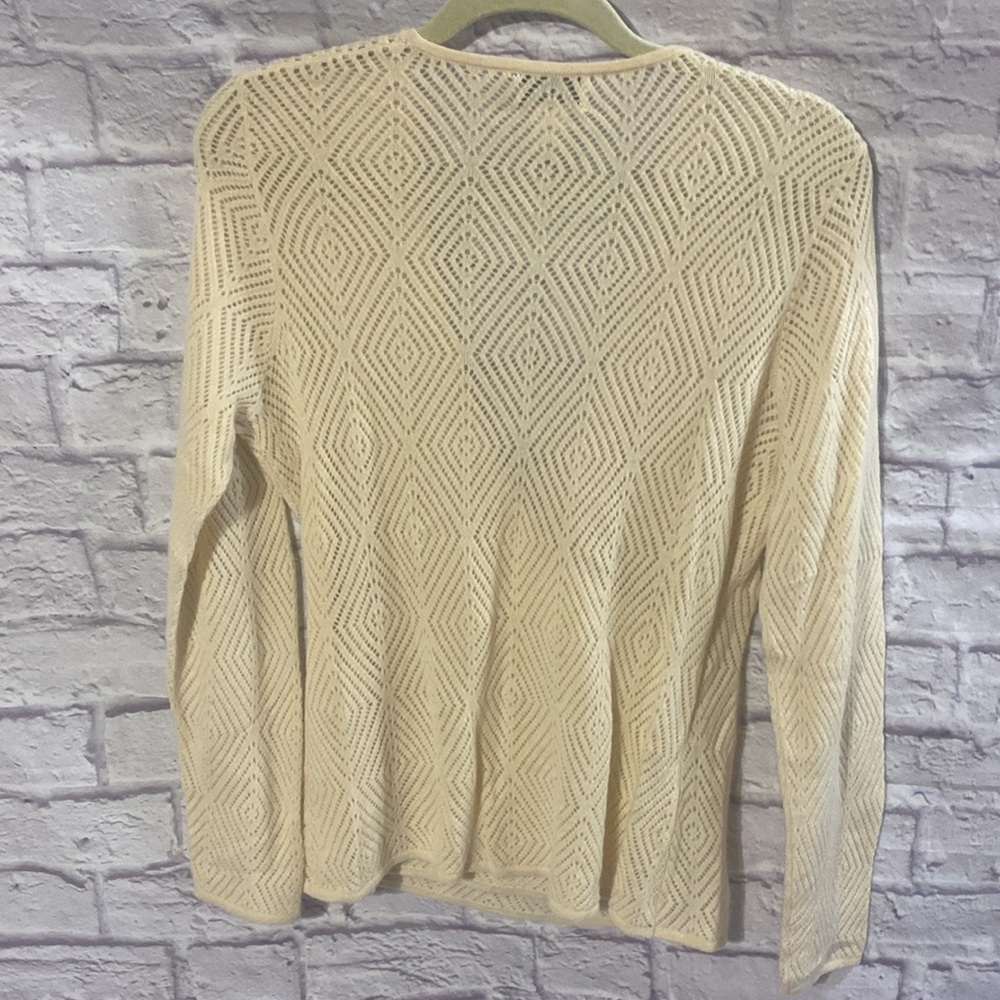 Neiman Marcus 100% Cashmere Lace Faux Wrap Beige Women’s Sweater Size XL - Picture 7 of 10